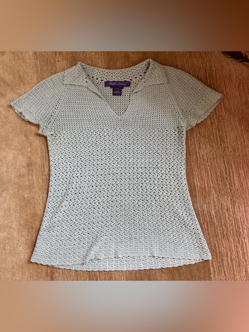 Ralph Lauren Purple Label blue hand-Knit Short Sleeve Top, made with Italian yar